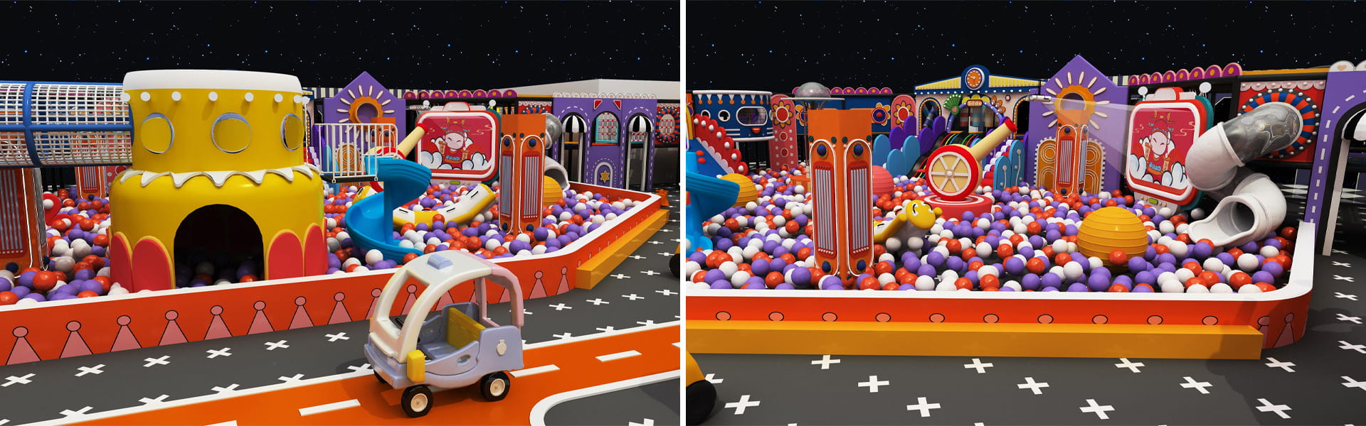 600sqm Custom Shopping Mall Indoor Playground Ball Pit & Soft Slide Area 3D Design Rendering For China Client