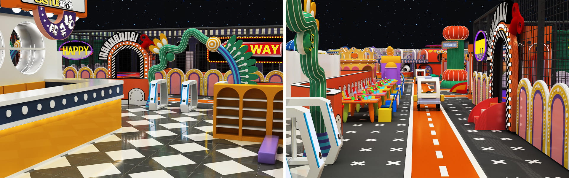 Entrance Service Hall & Passage Area 3D Design Of 600sqm Custom Indoor Playground For China Shopping Mall