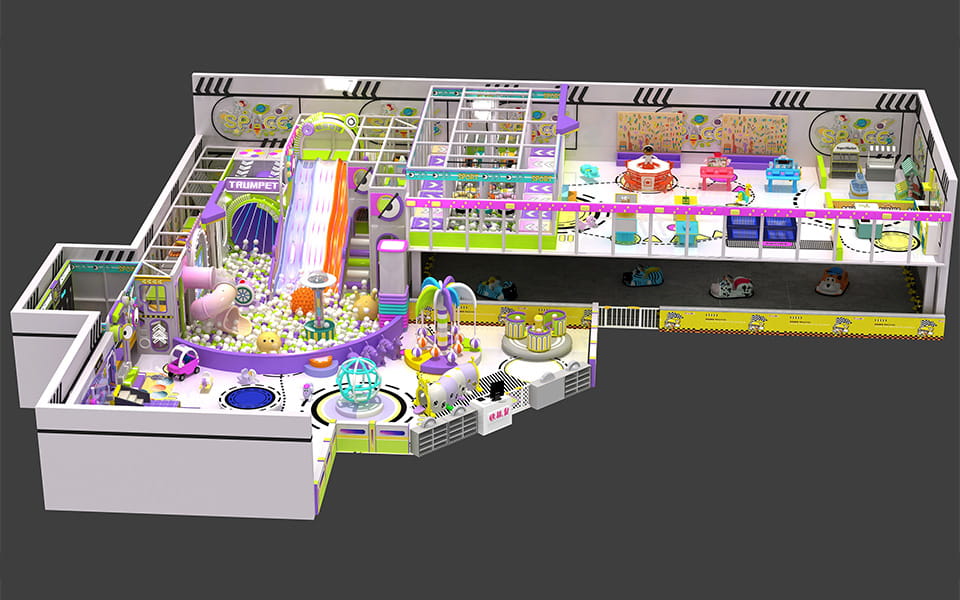 1000sqm Large Custom Indoor Playground Project with Slides & Ball Pits for Dubai Client, 3D Design Rendering
