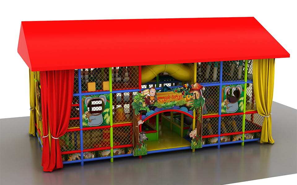 80sqm Weather Resistant Double Deck Outdoor Jungle Playground Project for Georgia Client, 3D Design Rendering