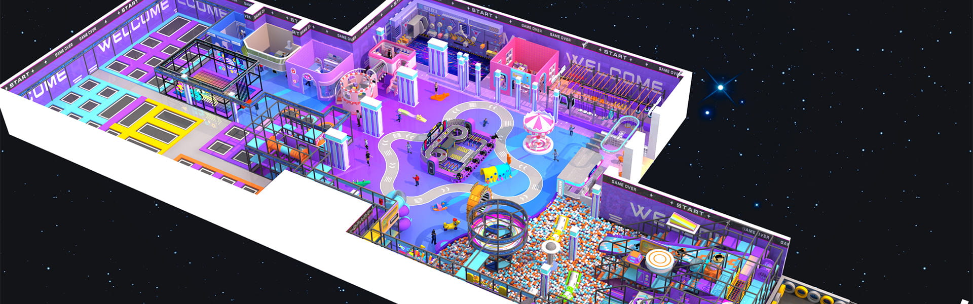 3D design rendering of an indoor playground project designed by Hooplo for a client in Uzbekistan