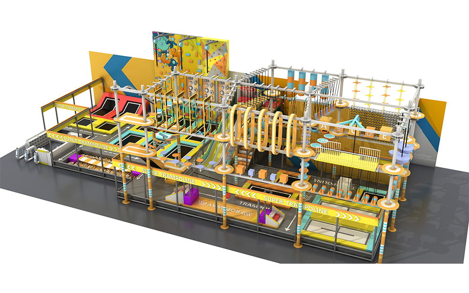 400sqm Custom Multi-Level Ropes Course & Indoor Adventure Playground Project for Indonesia Client, 3D Design Rendering