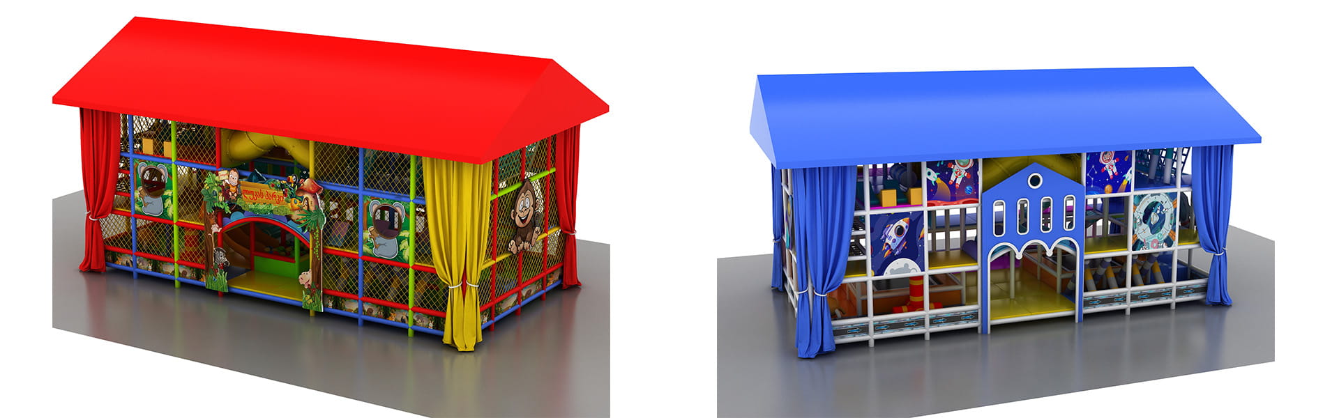 Portable enclosed canopy indoor playground equipment, jungle animal theme and space themed outdoor soft play structure for commercial use