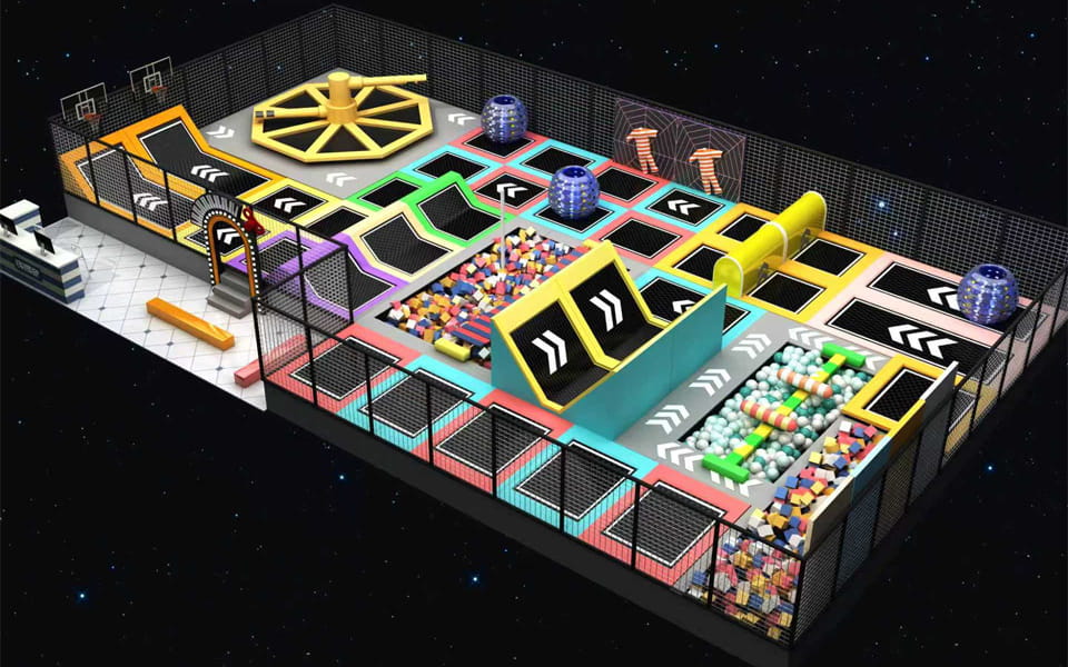 800sqm Custom Indoor Trampoline Park & Playground with Ball Pits for Russia Client, 3D Design Rendering
