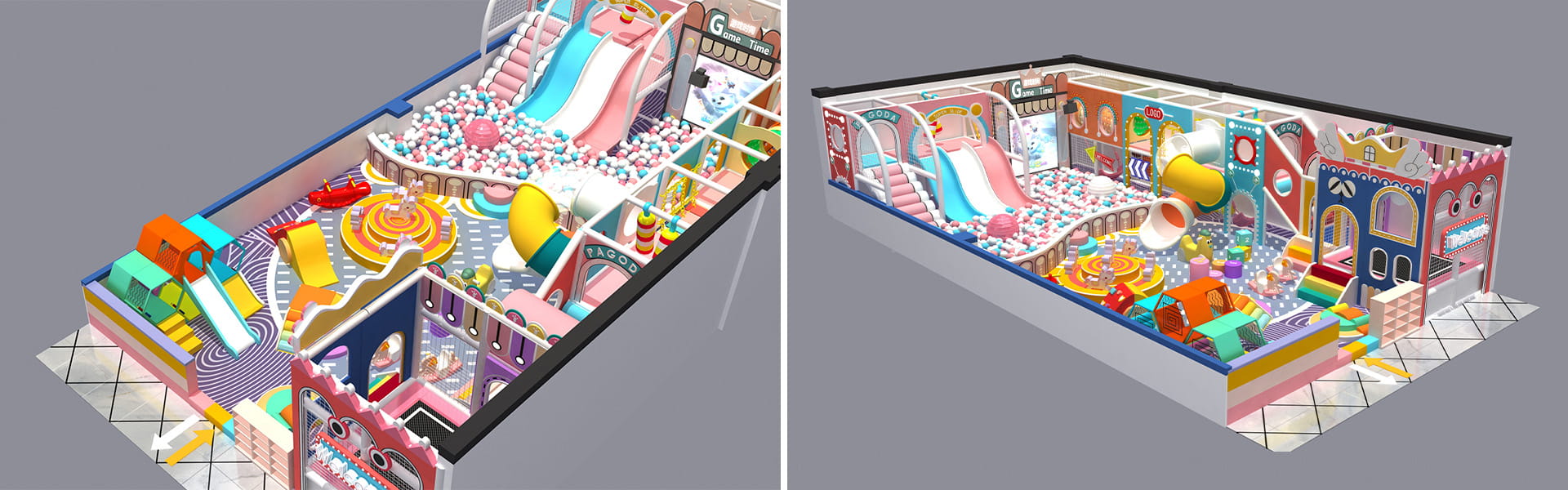 100sqm Custom Small Indoor Playground Overall 3D Design Rendering For Private House In Tanzania