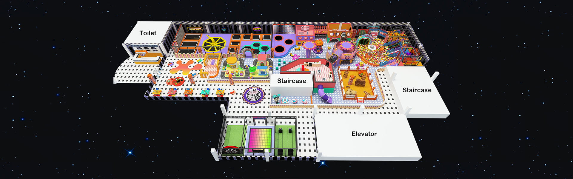 Customized 1000 square meters large indoor playground project for Thailand client, full-function kids amusement park 3D design rendering