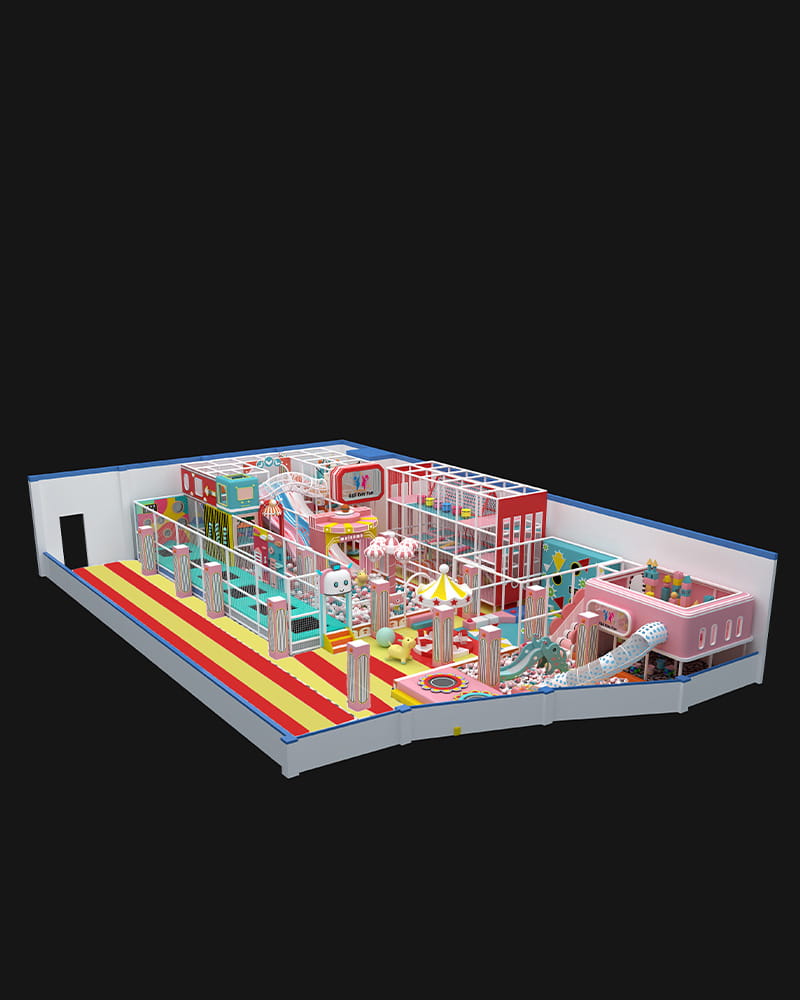Commercial grade 350 sqm pastel-themed indoor toddler playground 3D layout design for Tanzania private residence