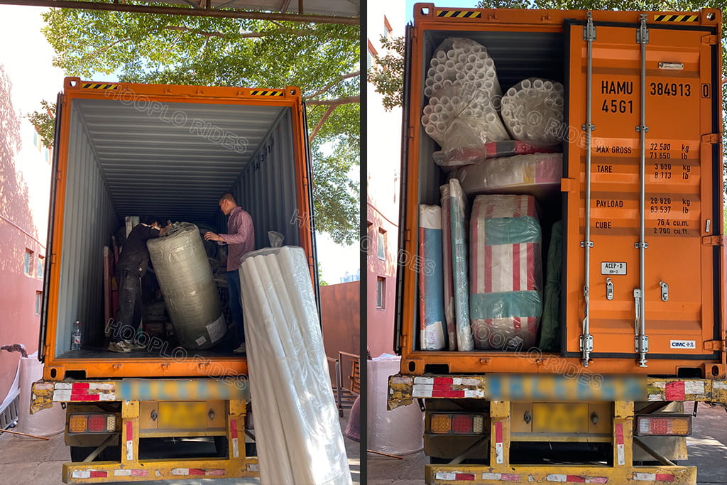 Custom indoor playground equipment container loading process, completed 350sqm kids soft play set for Tanzania customer, factory direct shipping