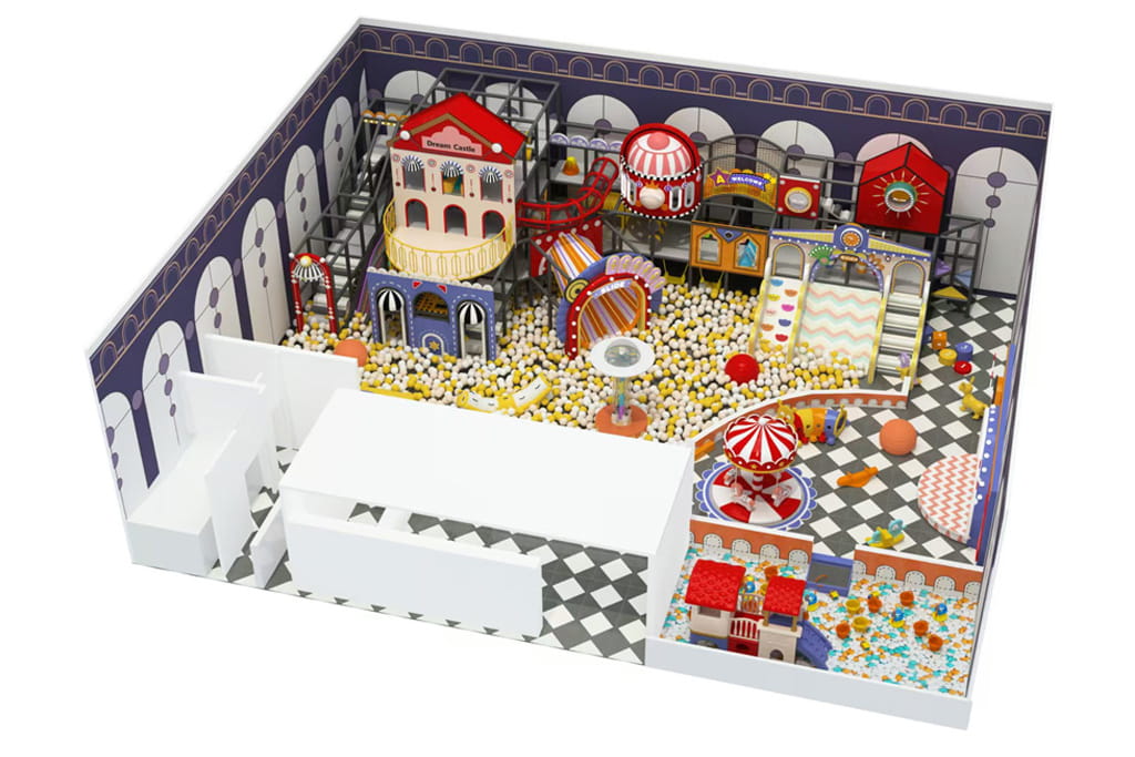 Classic soft play indoor playground kids castle design, ball pit, slide, and role-play area, safe soft play equipment for shopping mall and family center