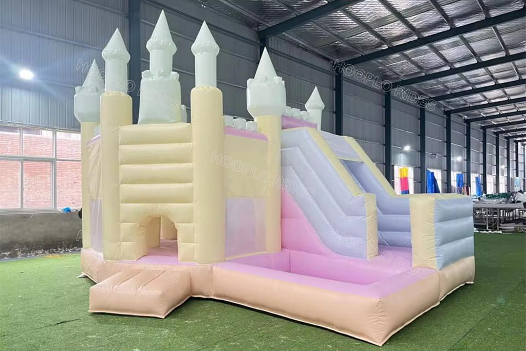 Commercial grade 4x6x3m macaron inflatable bounce house with double slide, large kids party bouncy castle for Tanzania project