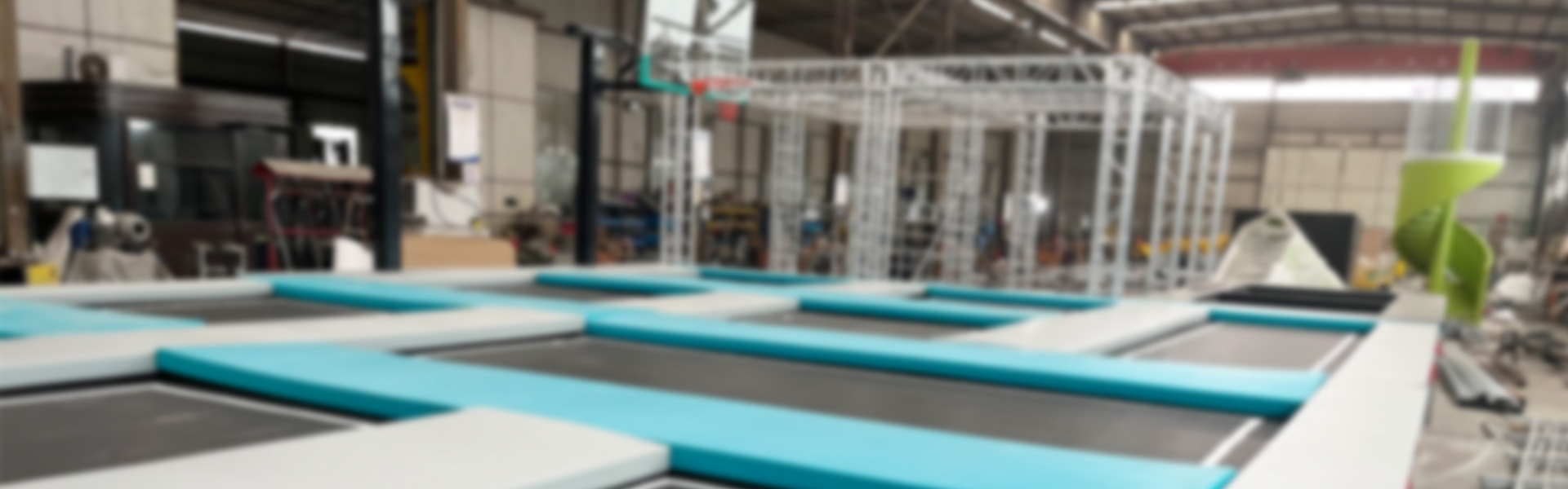 Hooplo indoor playground manufacturing factory workshop, custom trampoline park equipment production line