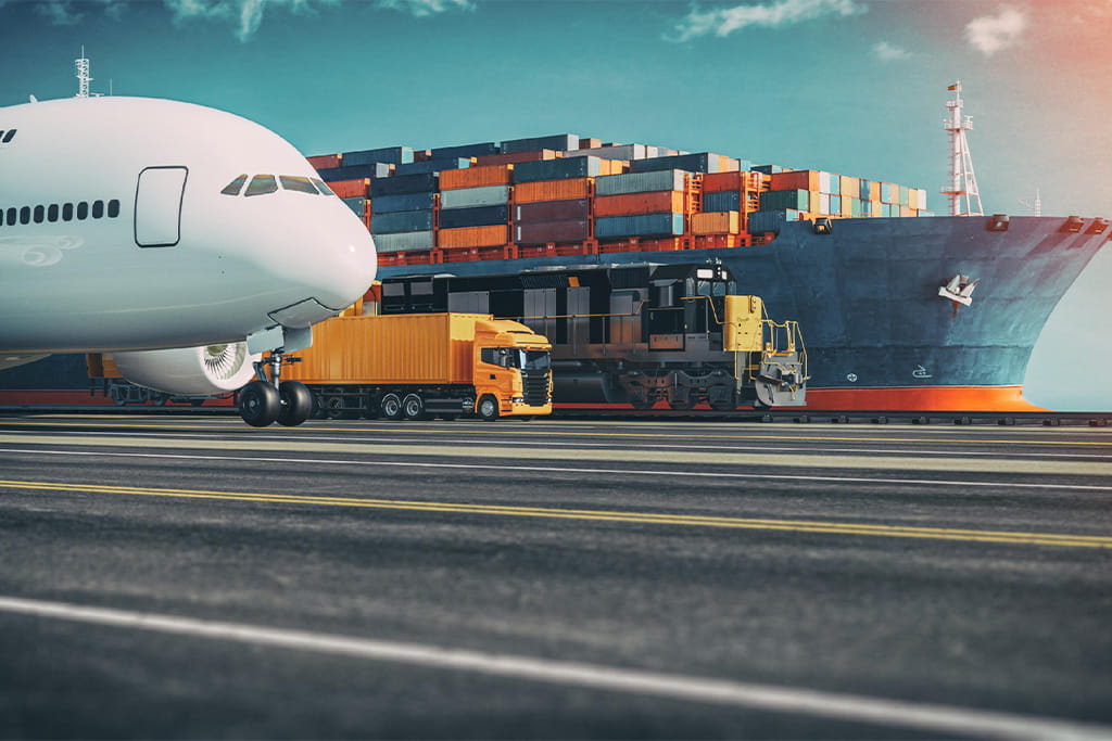 Comprehensive logistics transport modes (air, sea, rail, truck) for professional children's playground equipment export, illustrating reliable shipping coordination for global customers
